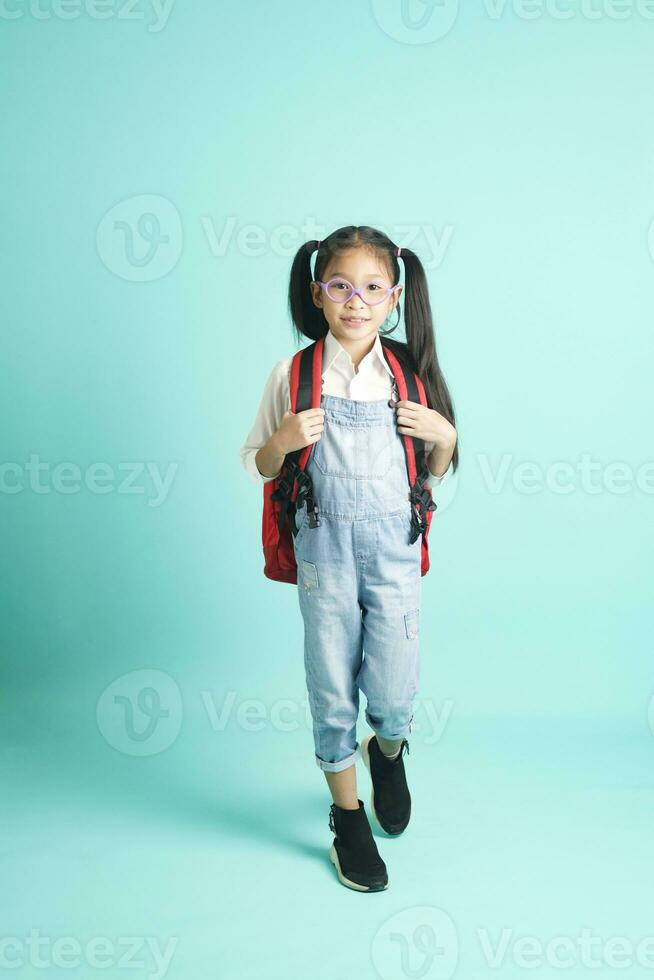 Kid students girl going to school, i like school. photo