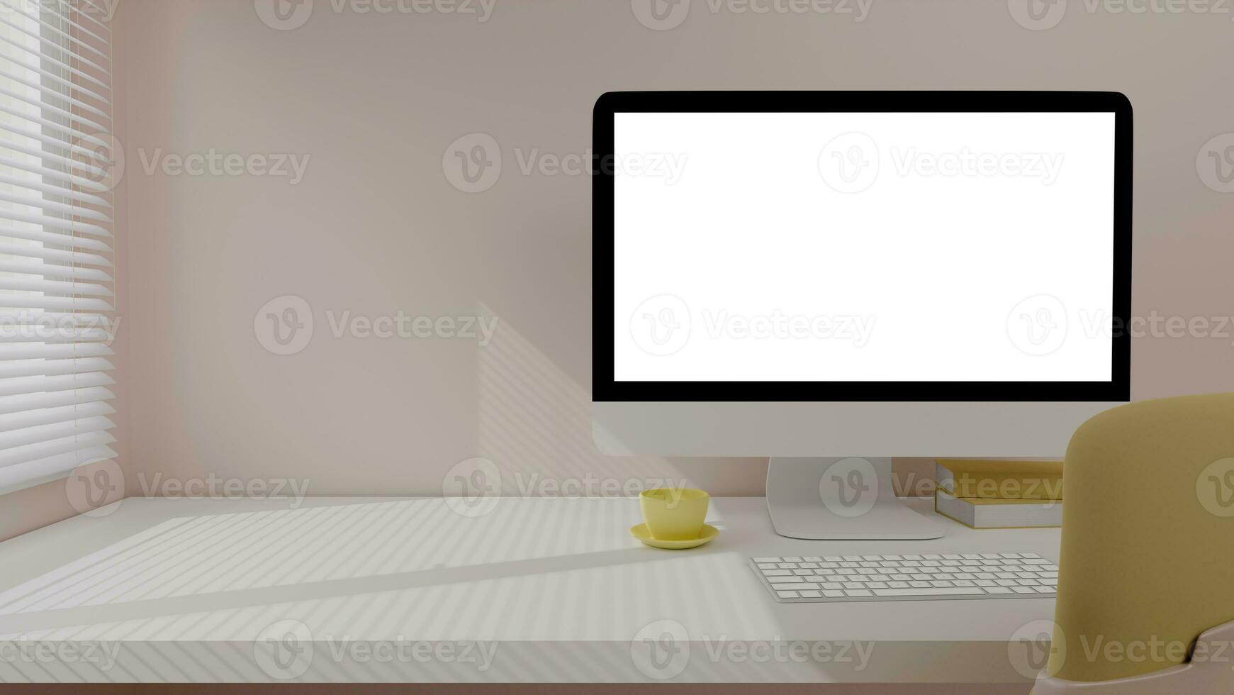 Blank screen desktop computer in home office room photo