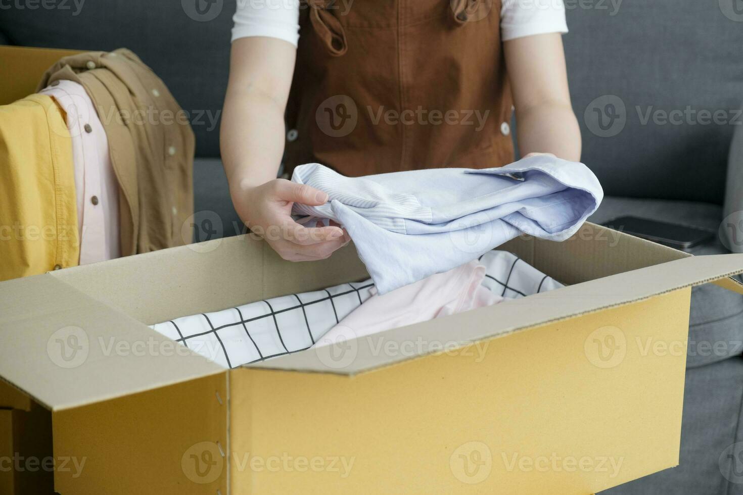 Modern female people in moving home apartment leisure indoor activity alone. photo