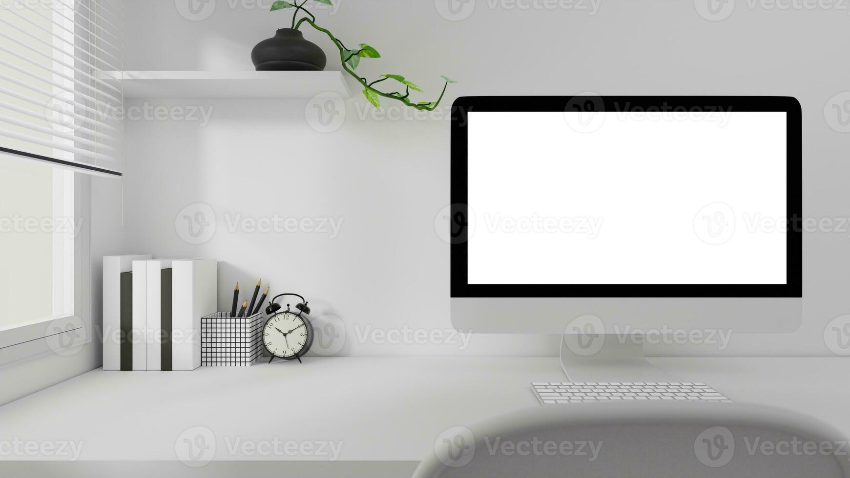 Blank screen desktop computer in home office room photo