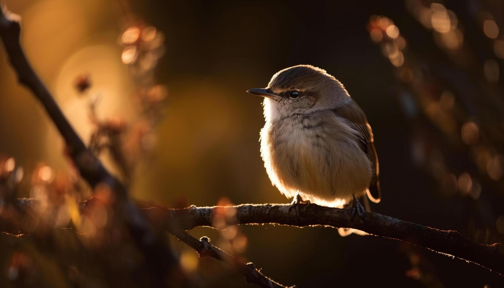 Small bird perching on twig, yellow beauty generated by AI photo