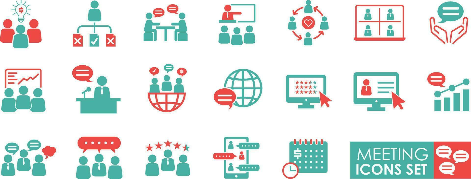 Meeting icon set. Solid icon collection. It contains seminars, business meetings, presentations, online meetings, agreements, and discussion icons. vector