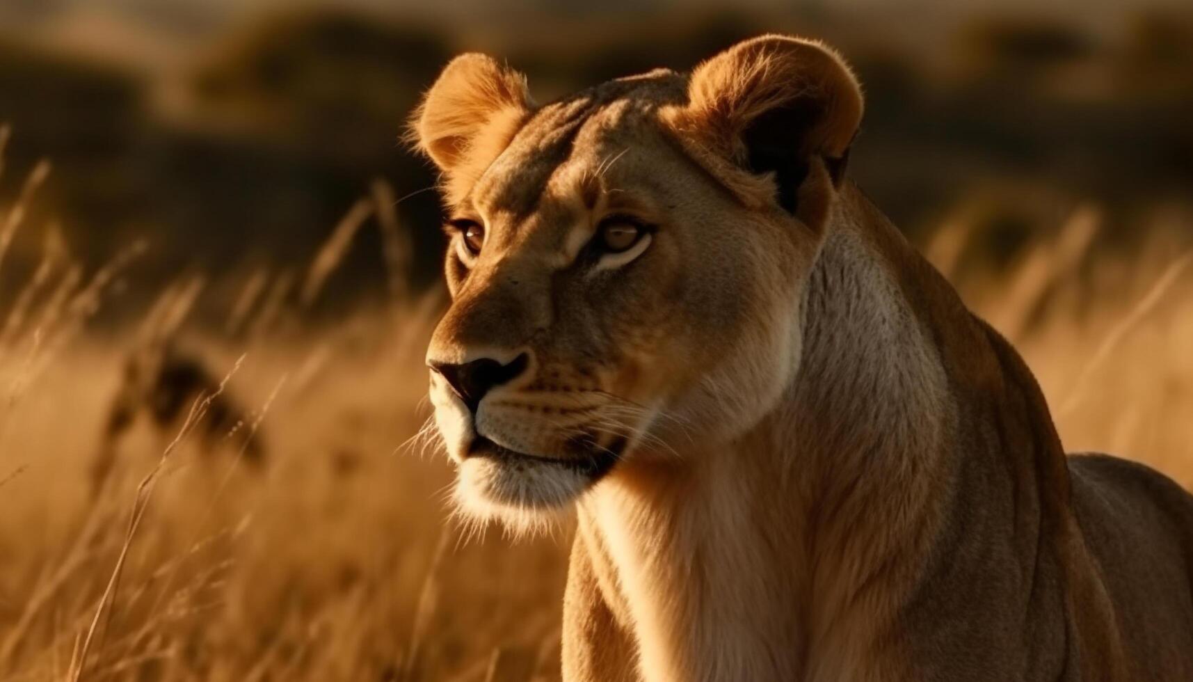 Majestic feline peers out of the grass generated by AI photo