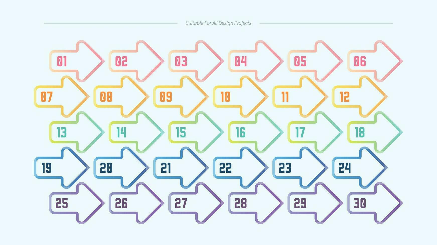 Gradient Bullet Points Numbering. Pastel Color Markers From 1 To 30. Infographic Design Elements Set vector