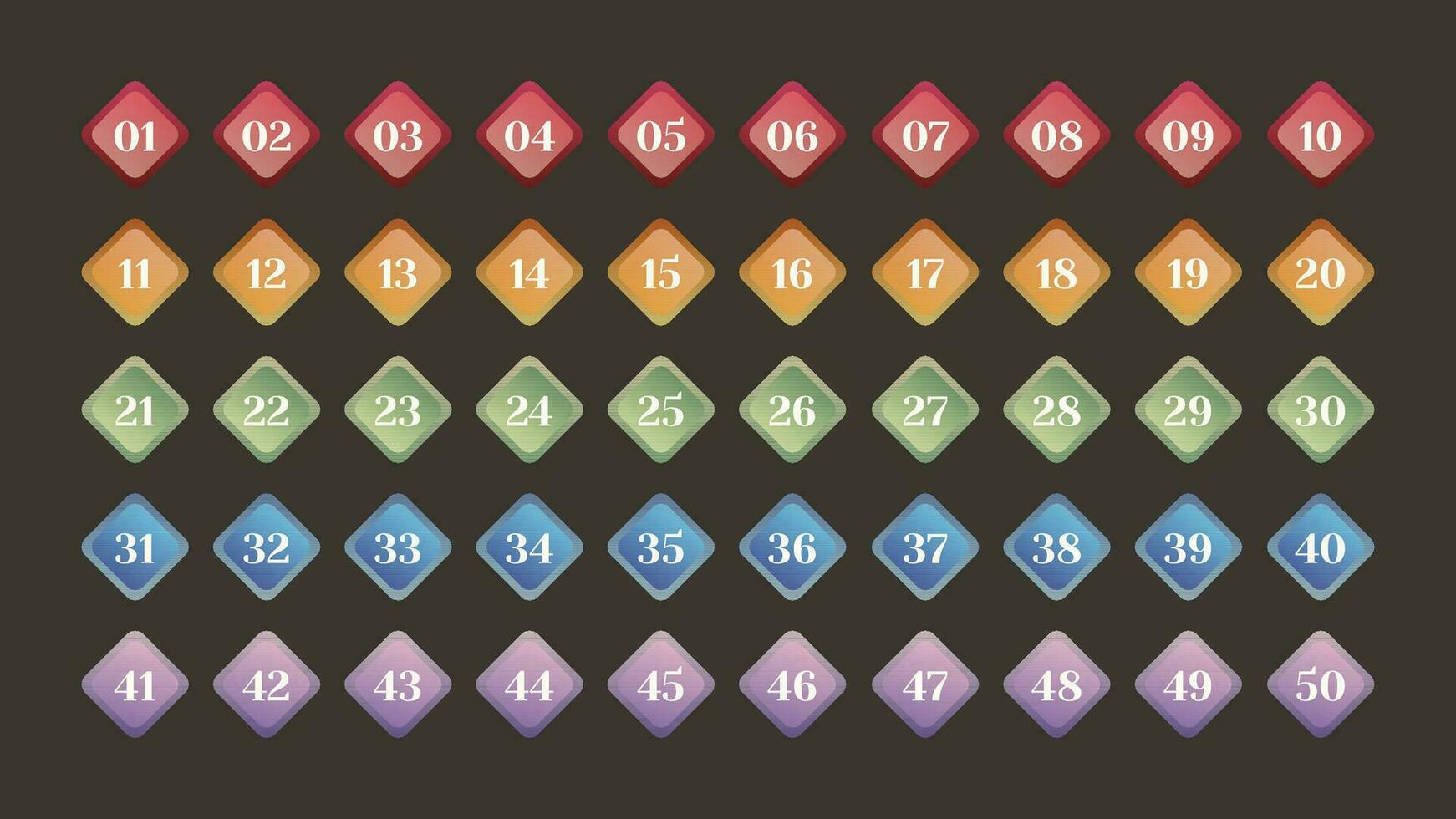 Diamond Shape Frame Numbering From 1 To 50. Outline Color Markers For Infographic Design Elements Set vector