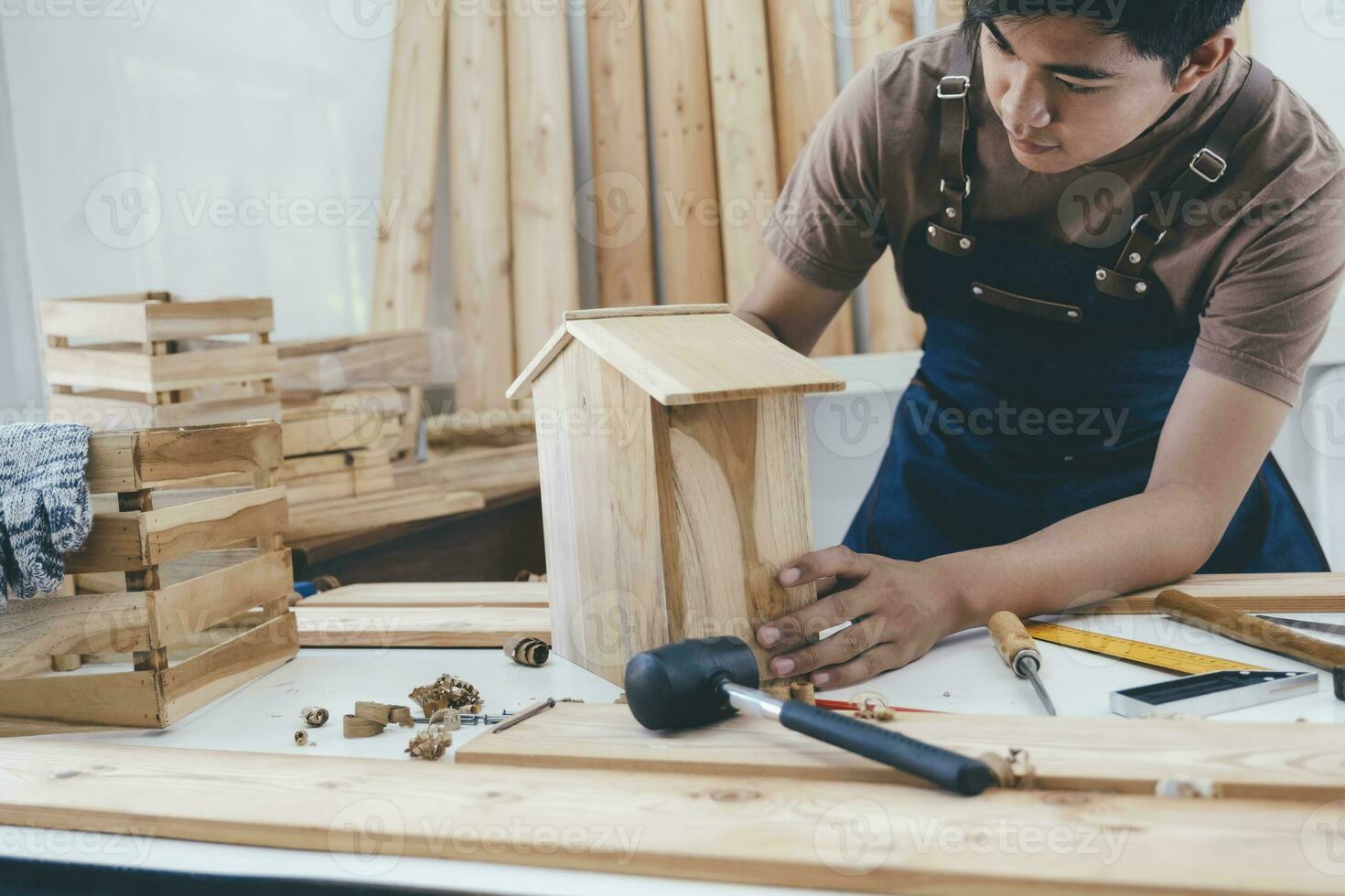 DIY woodworking and furniture making and craftsmanship and handwork concept. photo