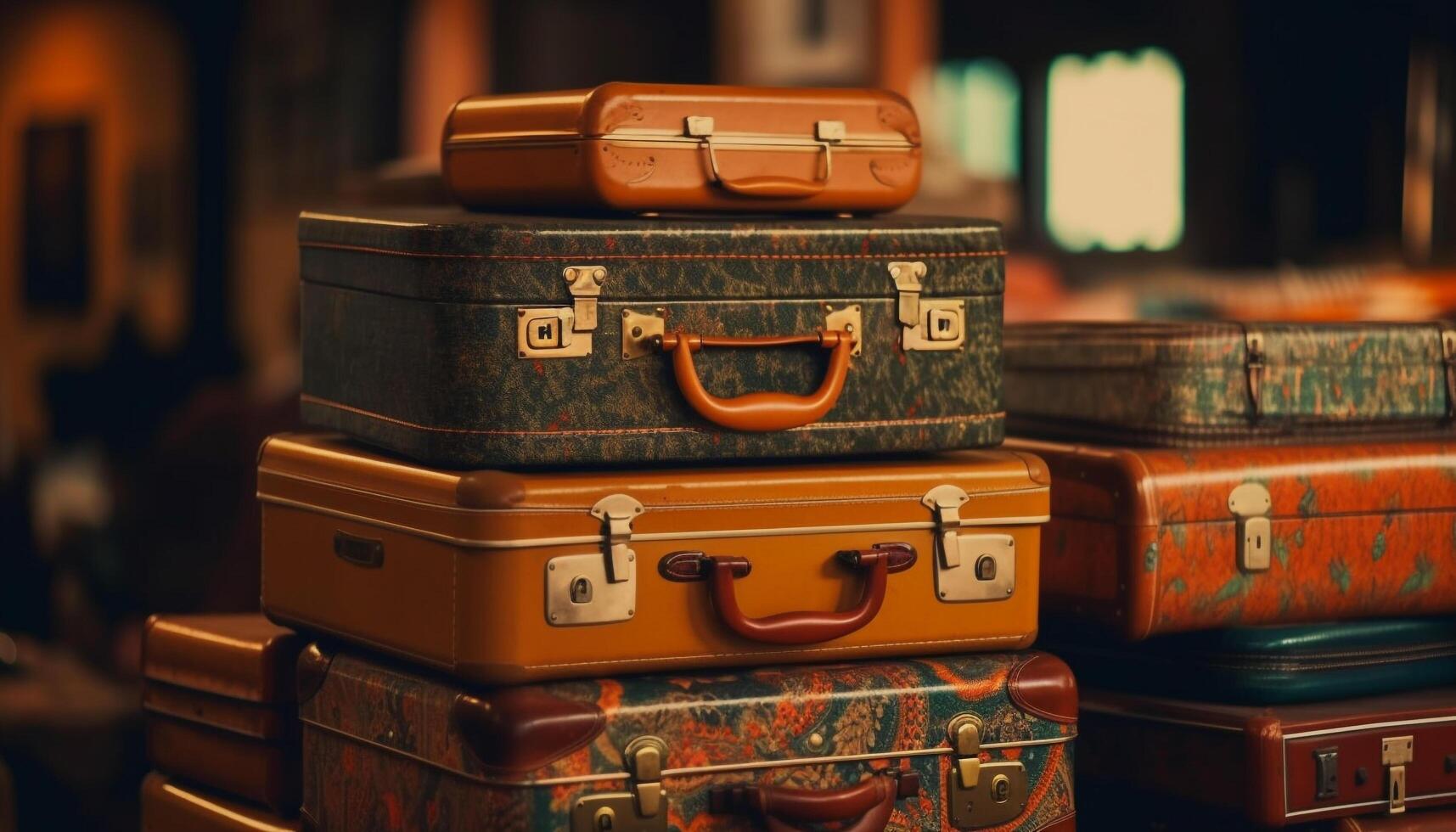 Old fashioned luggage stack, ready for adventure generated by AI photo