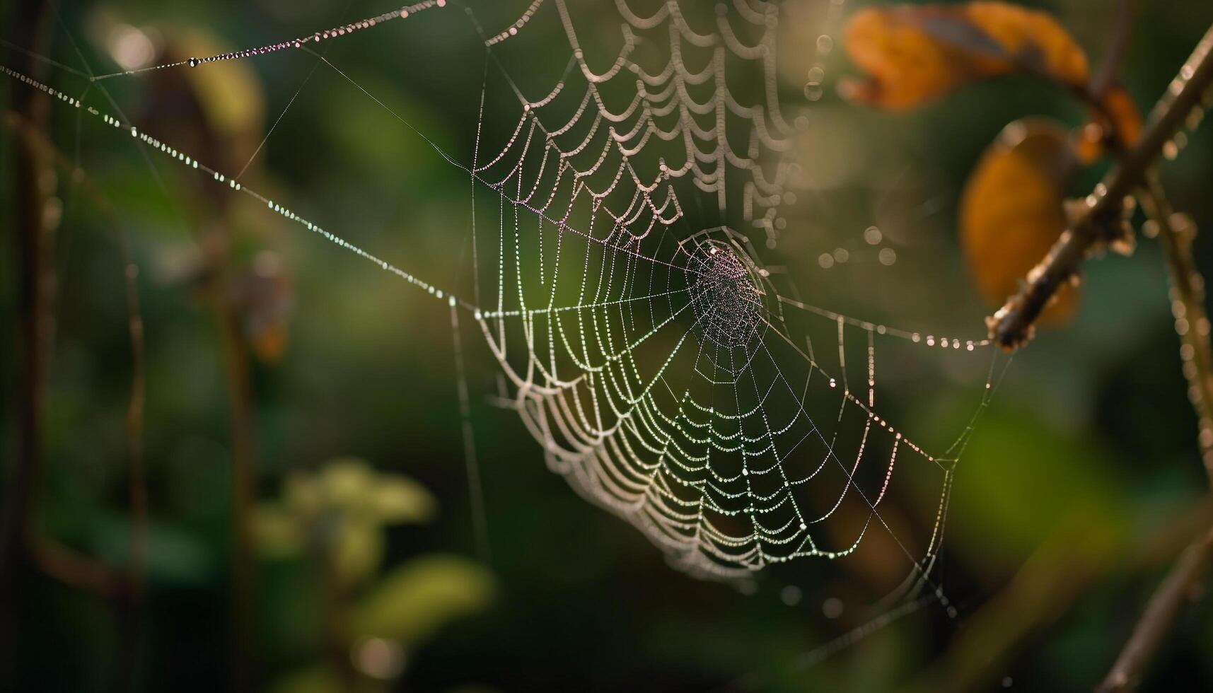 mojado araña web trampas Rocío gotas hermosamente generado por ai foto