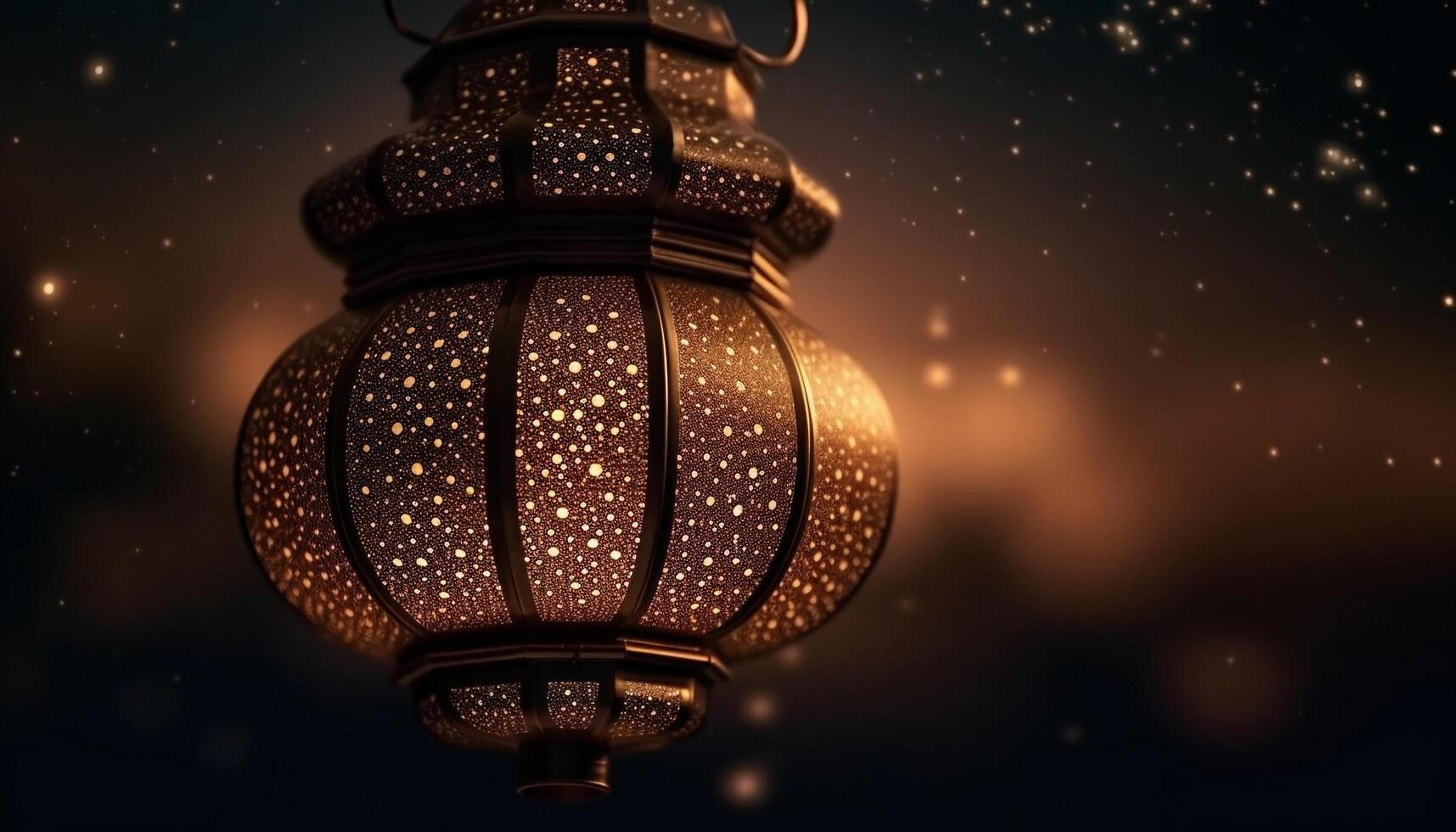 Illuminated lanterns adorn night sky for Ramadan celebration generated by AI photo