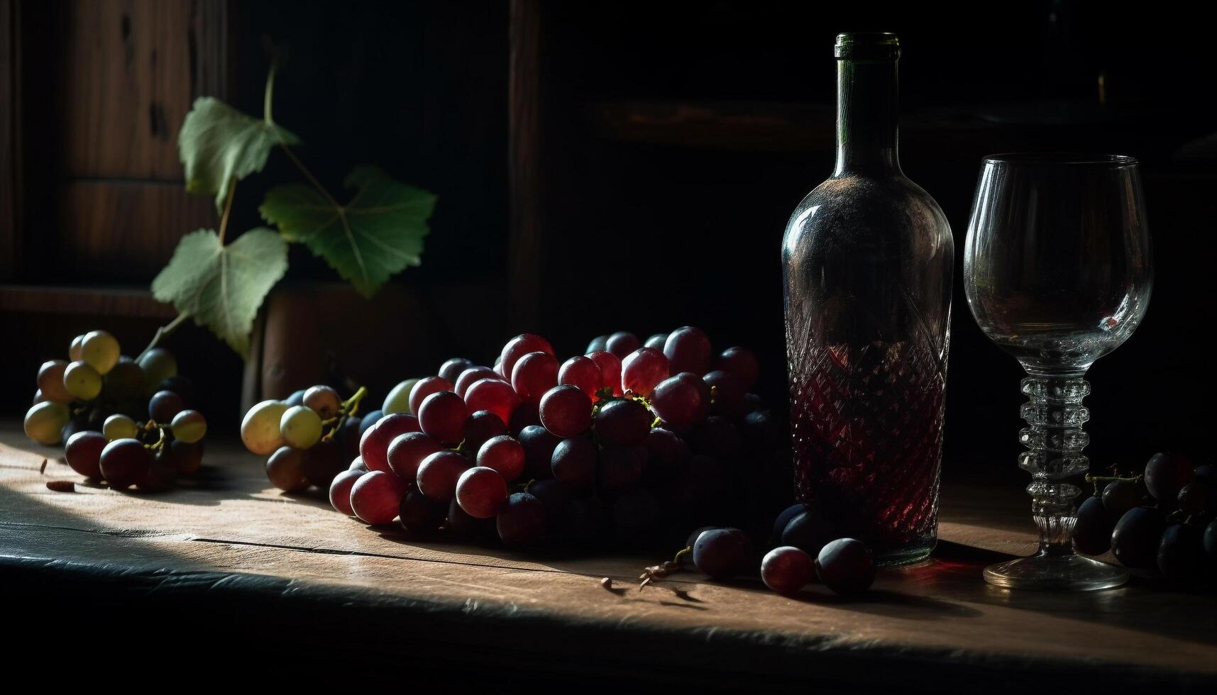 Juicy wine berry refreshment on wooden table generated by AI photo