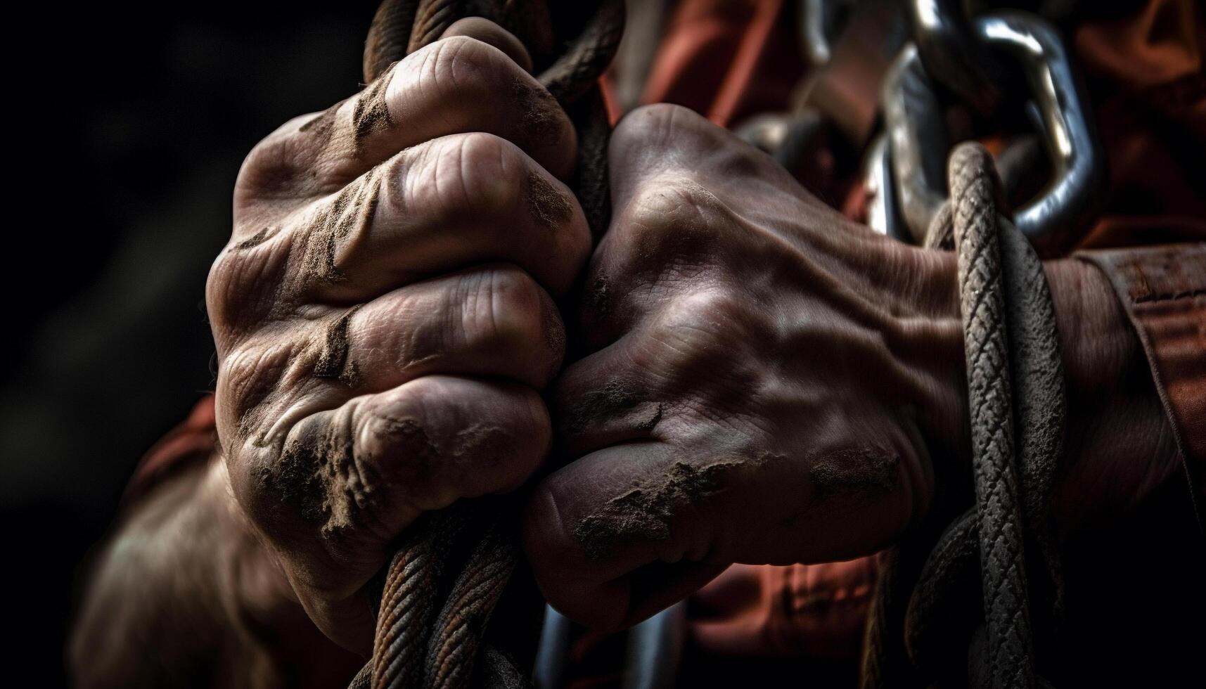 Cowboy tying tight knot on horse strap generated by AI photo