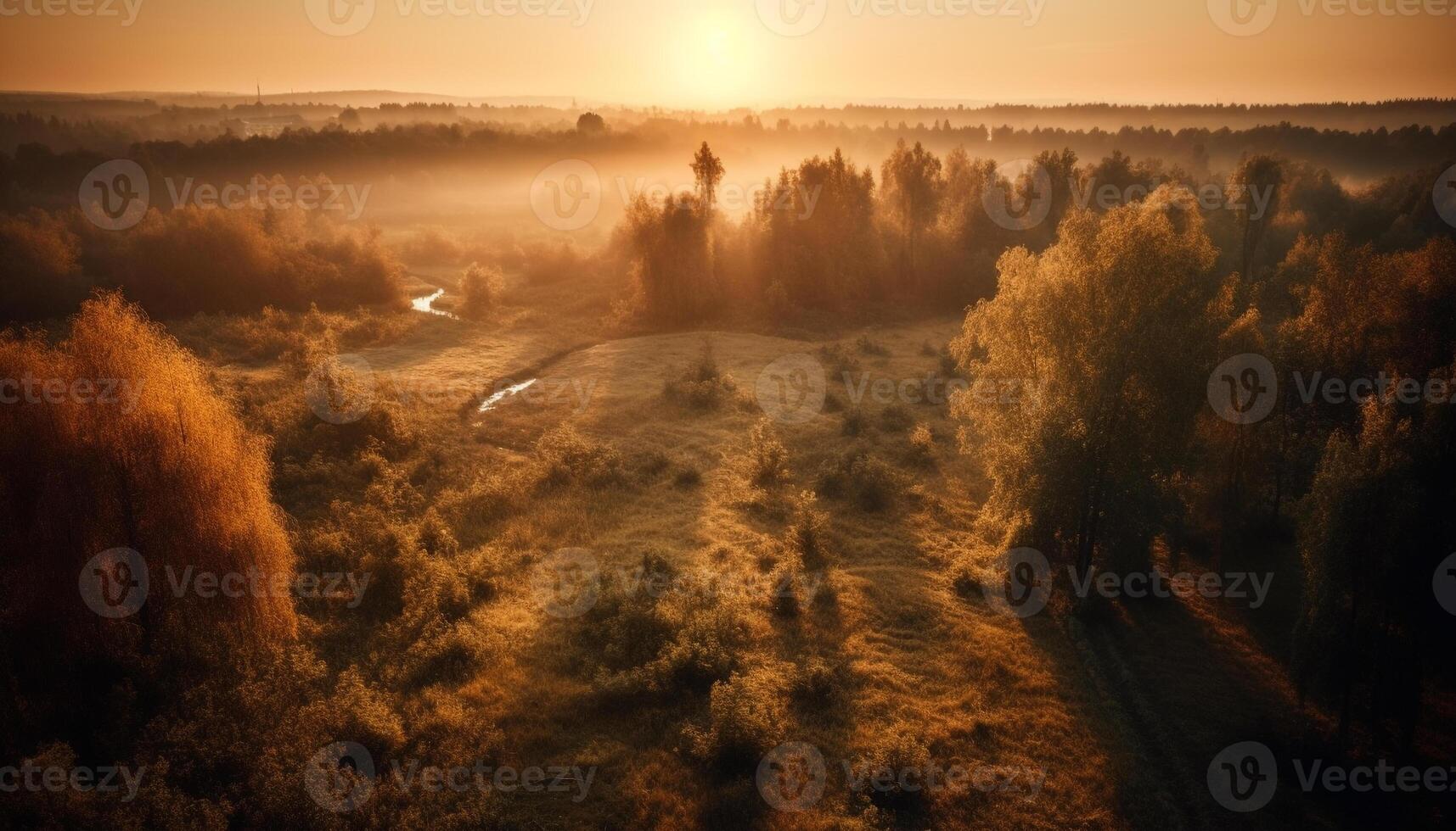 Tranquil sunrise over mountain meadow, nature beauty generated by AI photo