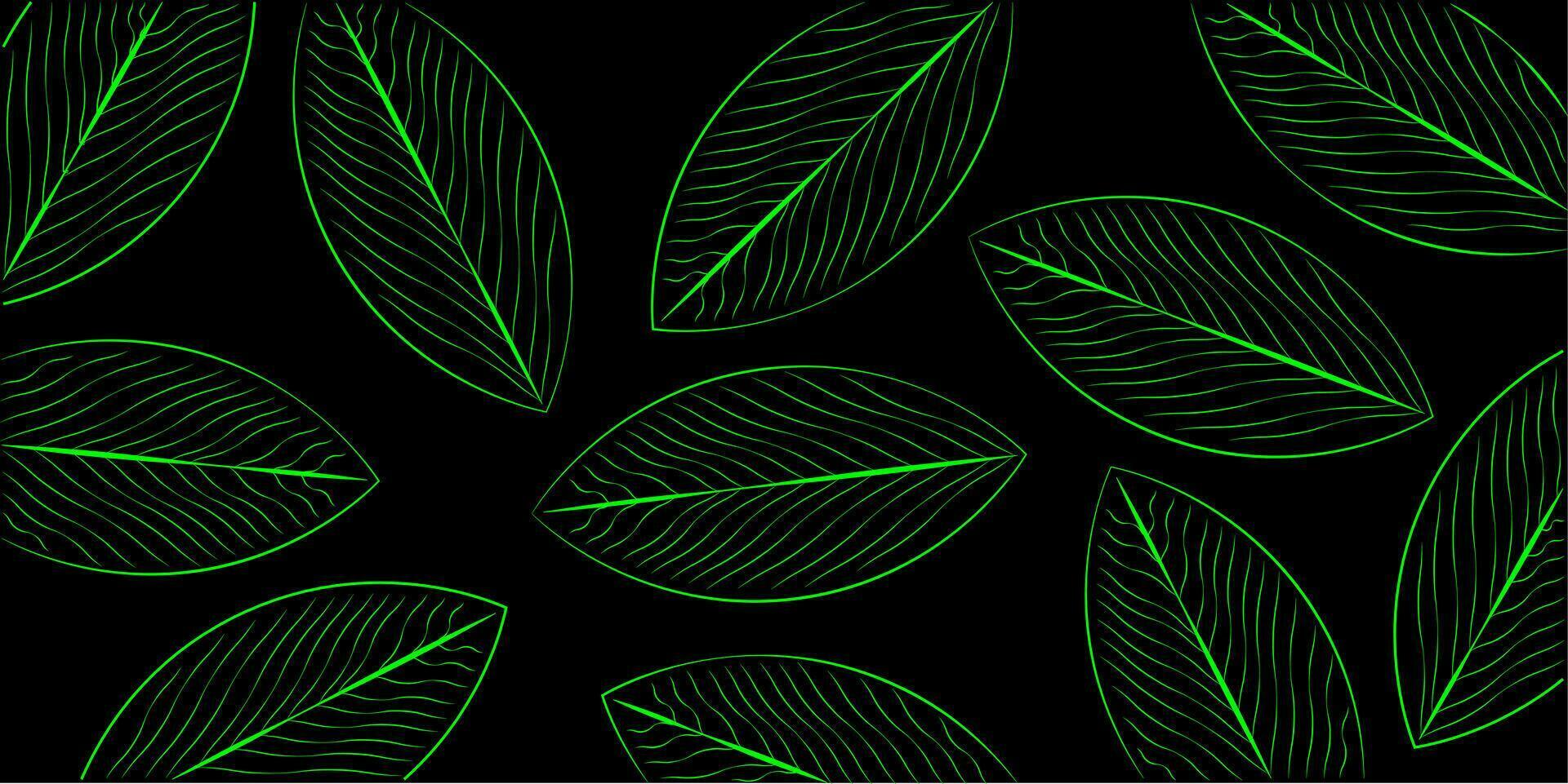 vector resumen antecedentes brillante verde neón hojas en un negro antecedentes. eps10 vector