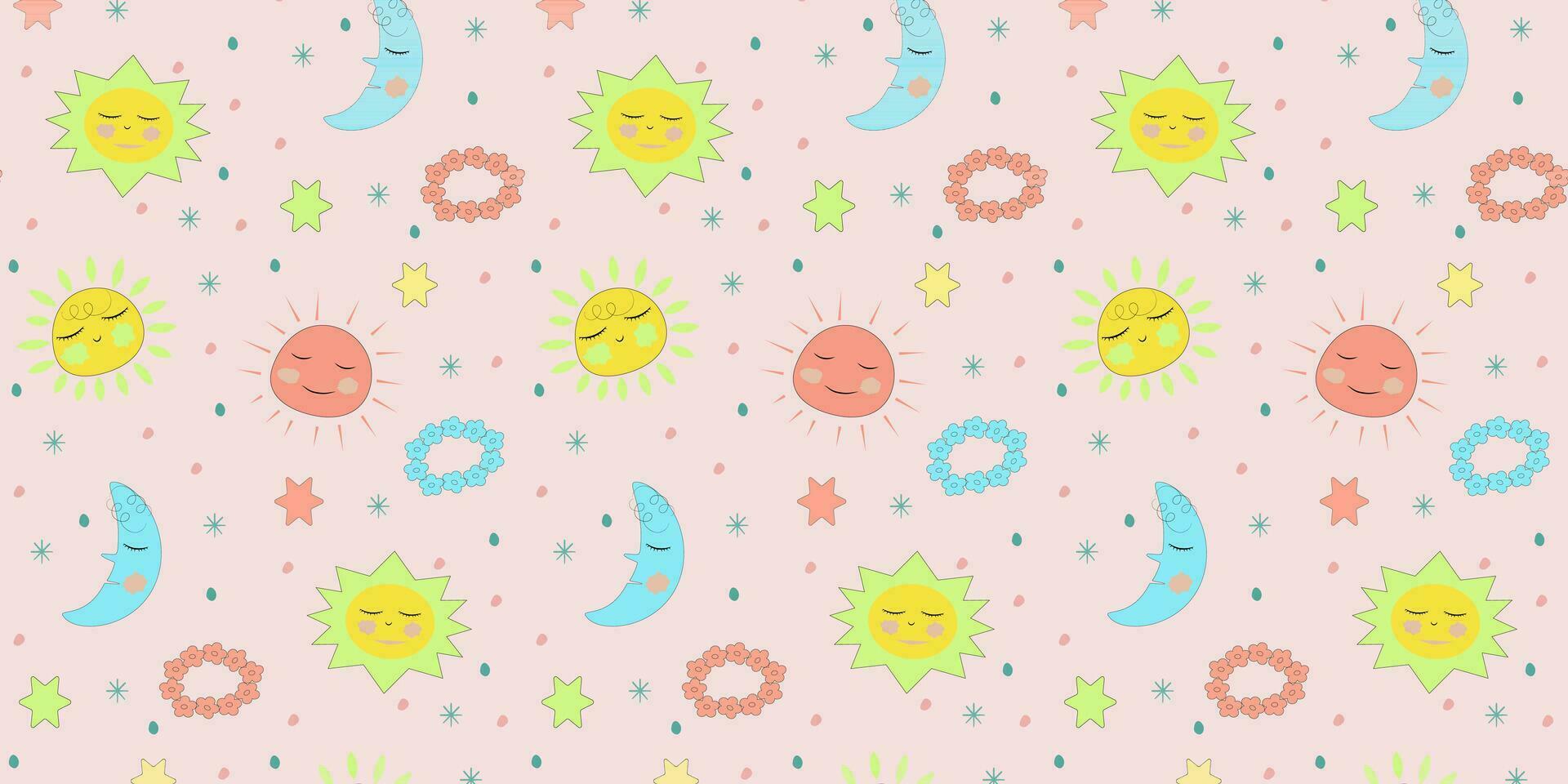 Seamless pattern vector background sun, heart, stars, flowers, lips, romance, valentine, childish. eps10 vector