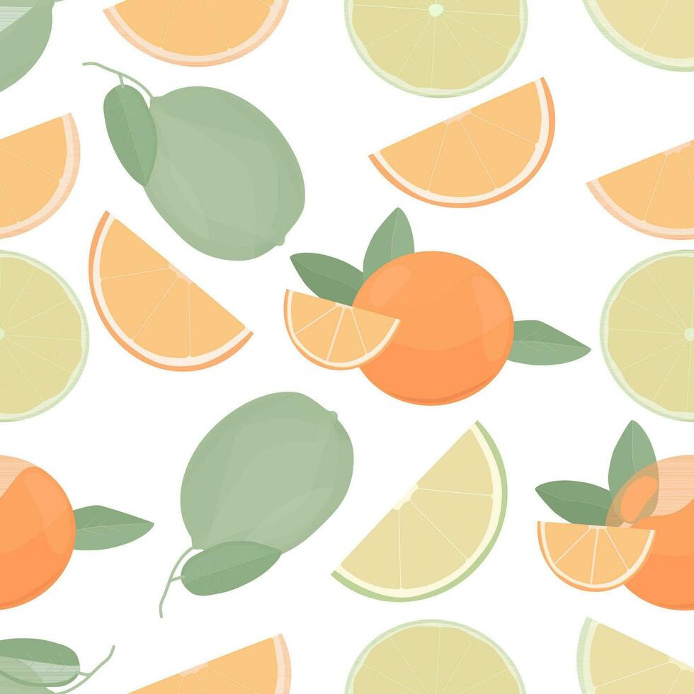 Citrus vector seamless pattern. Orange and lime vector illustration on white background.