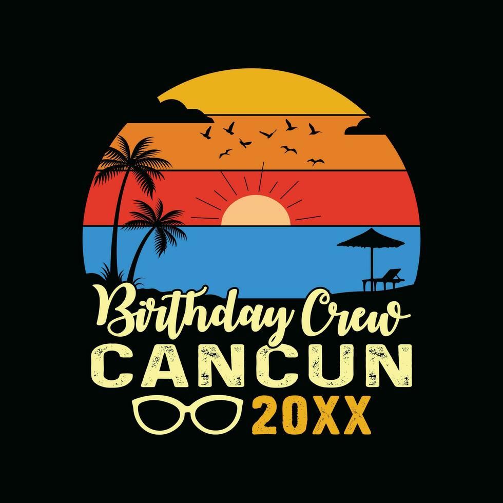 cancun playa retro camiseta, mexico playa Clásico retro puesta de sol camiseta diseño, familia playa vacaciones, fiesta verano vacaciones camisa, 1970 vistoso retro camisa, Hora de verano recuerdos juntos camisa vector