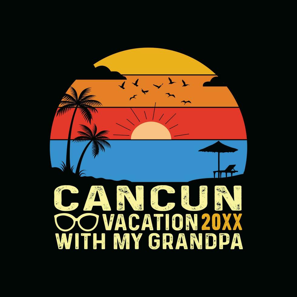 Cancun Beach Retro t-shirt, Mexico Beach vintage Retro sunset T-shirt Design, Family beach vacation, holiday summer vacation shirt, 1970s colorful retro shirt, summertime Memories Together shirt vector