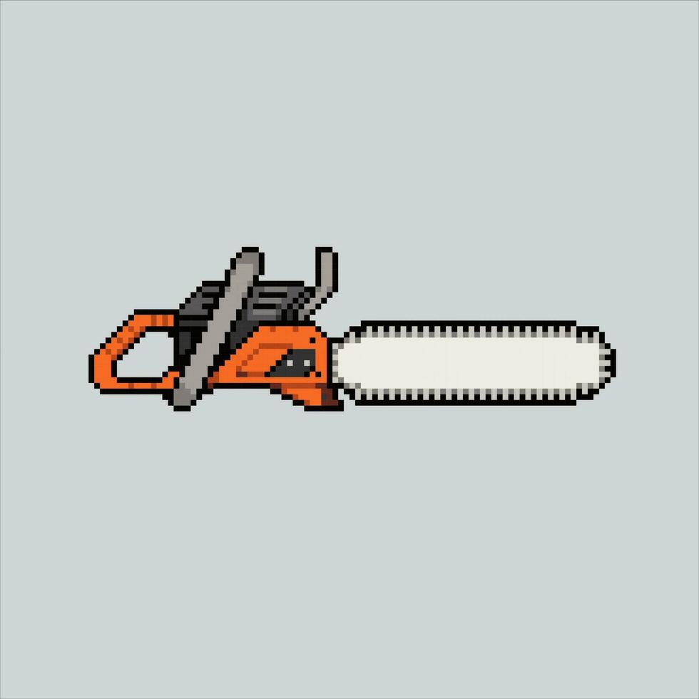 Pixel art illustration Chainsaw. Pixelated Chainsaw tools. Chainsaw lumberjack woodwork pixelated for the pixel art game and icon for website and video game. old school retro. vector