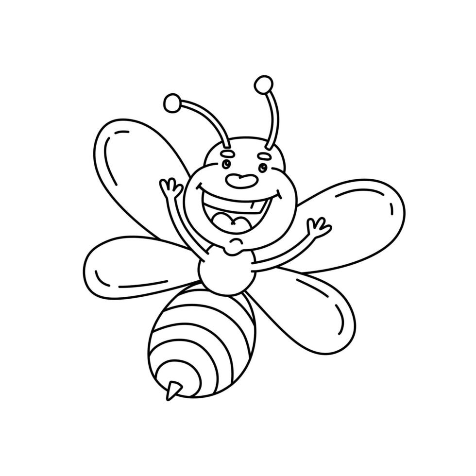 personaje abeja negro y blanco vector ilustración colorante libro para niños