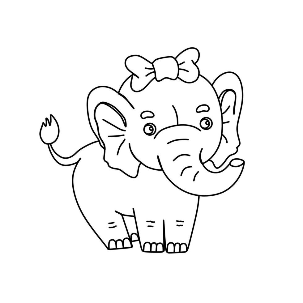 Elephant Character Black and White Vector Illustration Coloring Book for Kids