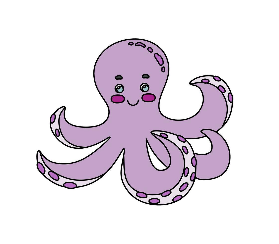 Octopus Doodle Vector color illustration Isolated on a white background