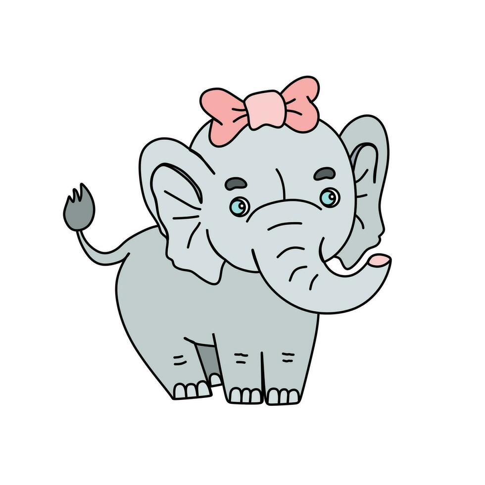 Elephant Doodle Vector color illustration Isolated on white background