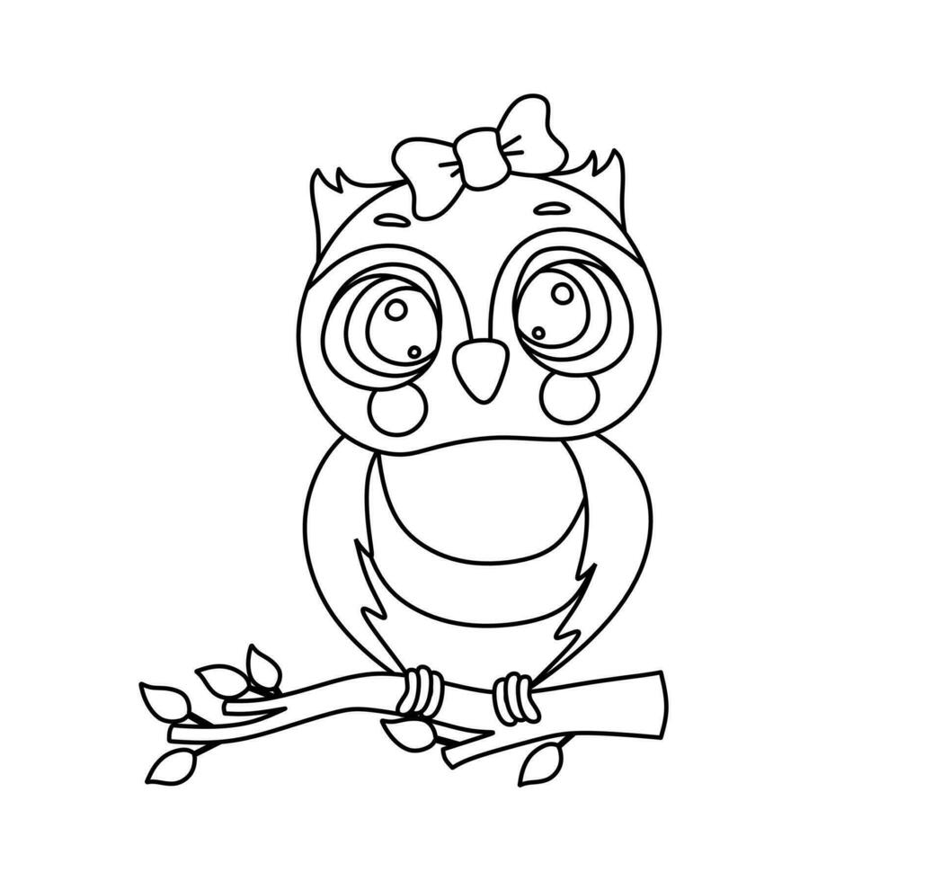 Owl Character Black and White Vector Illustration Coloring Book for Kids