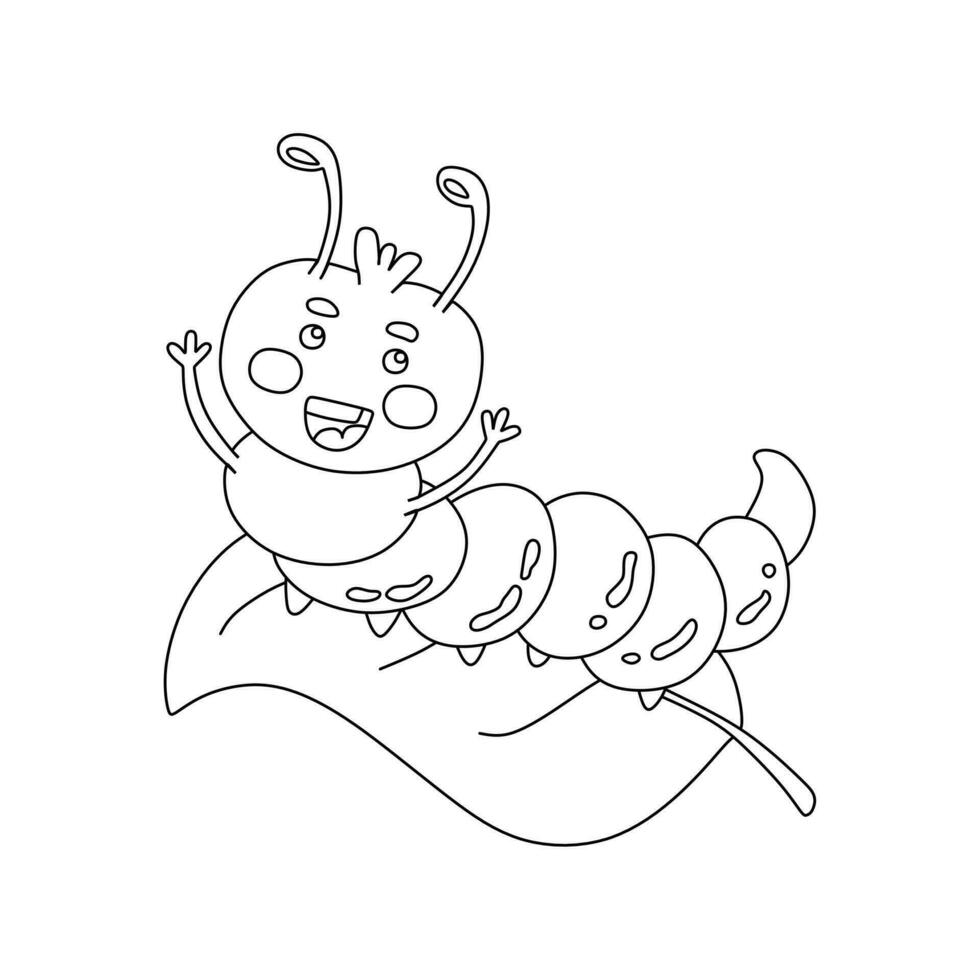 Character Caterpillar Black and White Vector Illustration Coloring Book for Kids