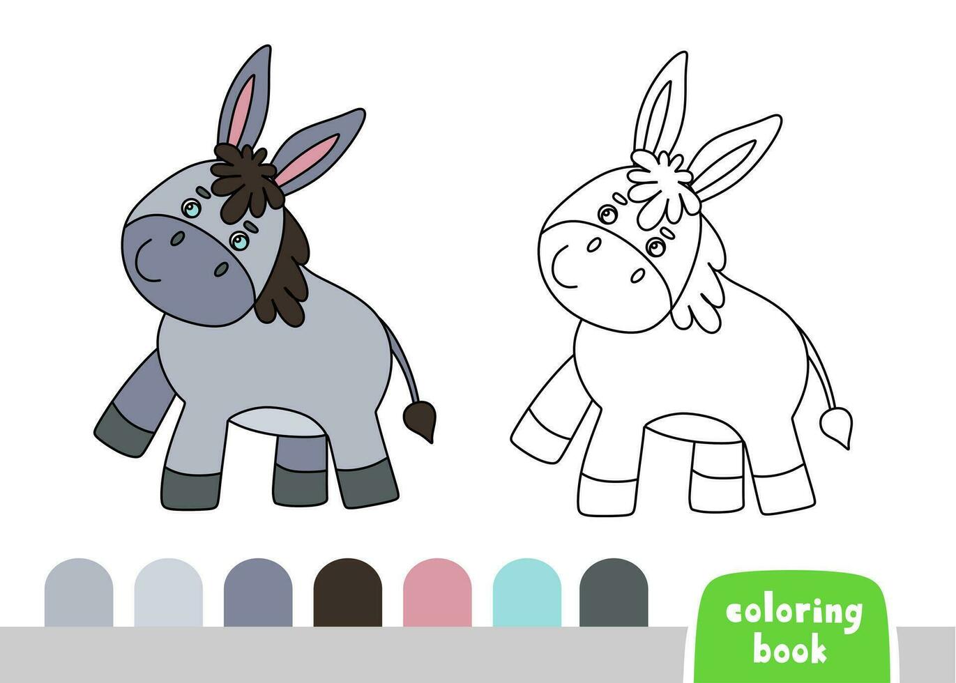 Coloring Book for Kids Donkey Page for Books Magazines Vector Illustration Template
