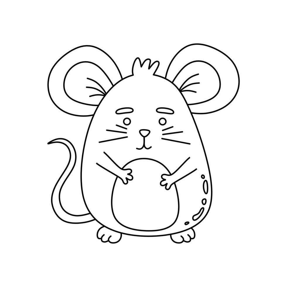 Character Mouse Black and White Vector Illustration Coloring Book for Kids