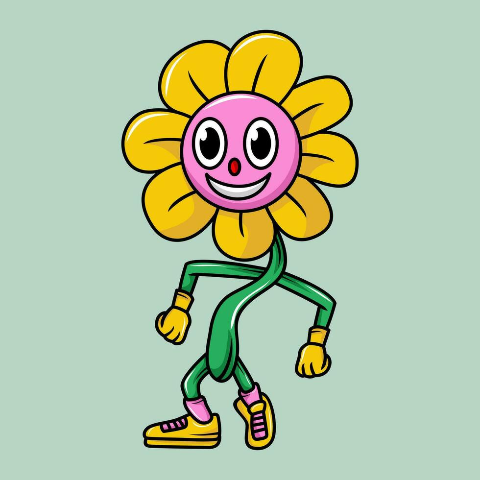 Sunflower character illustration cartoon in retro design style vector