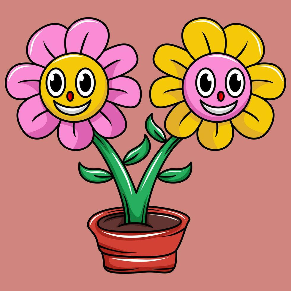 Sunflower character illustration cartoon in retro design style vector