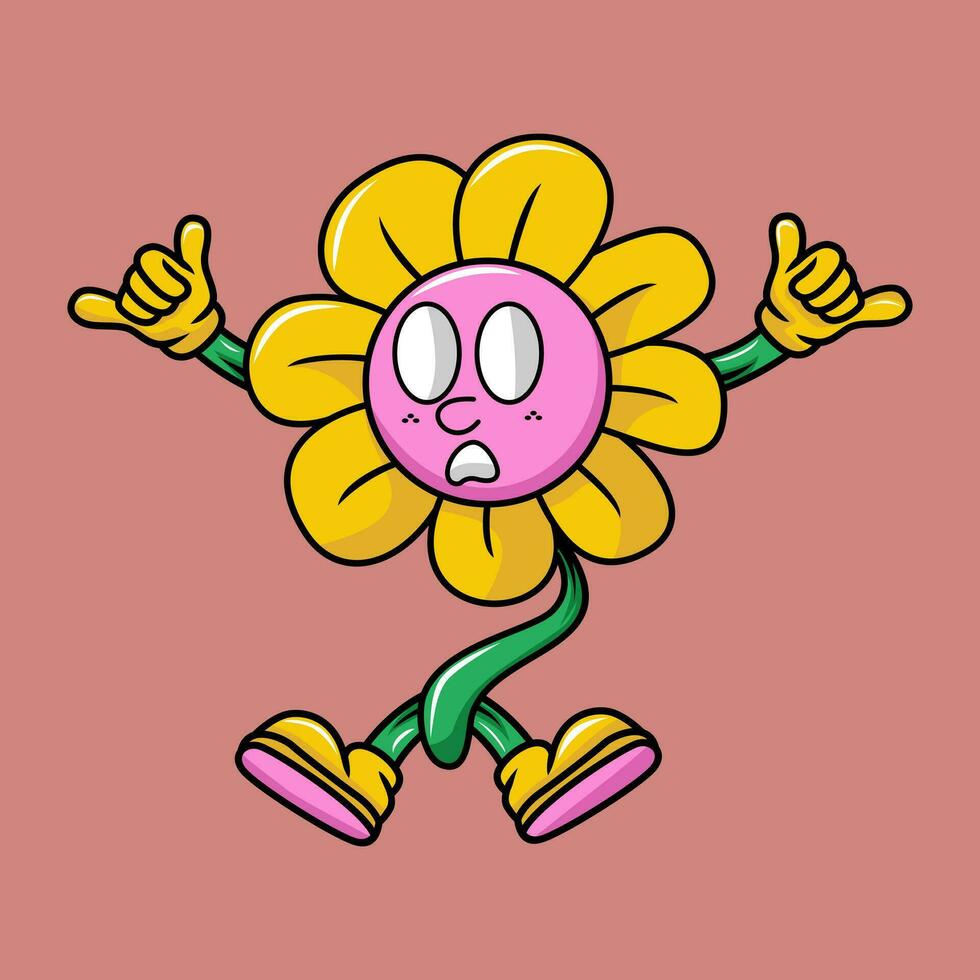 Sunflower character illustration cartoon in retro design style vector