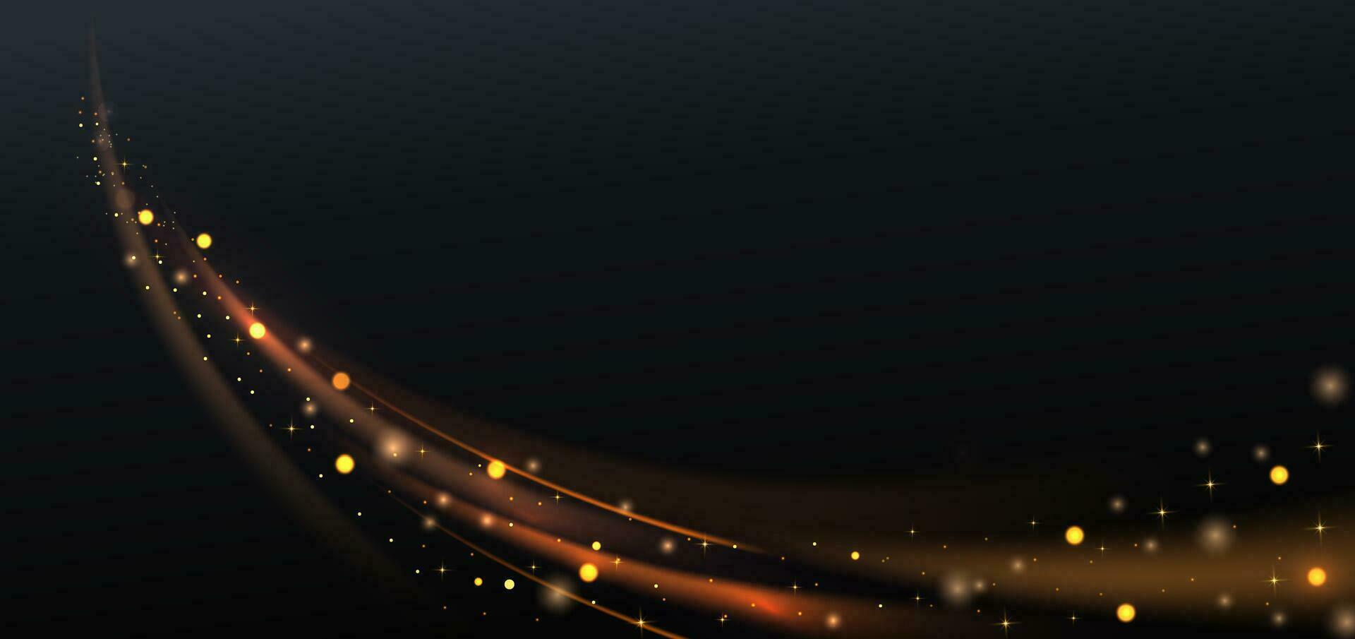 Abstract glowing gold dot on black background with lighting effect and sparkle with copy space for text. vector