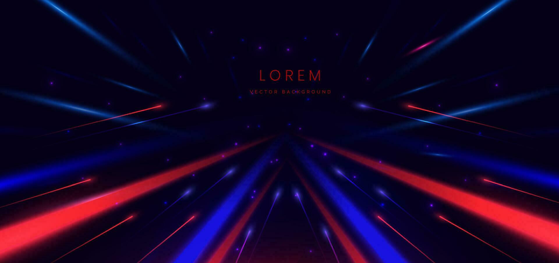 Abstract technology futuristic glowing neon blue and red light lines with speed motion movingon dark blue background. vector