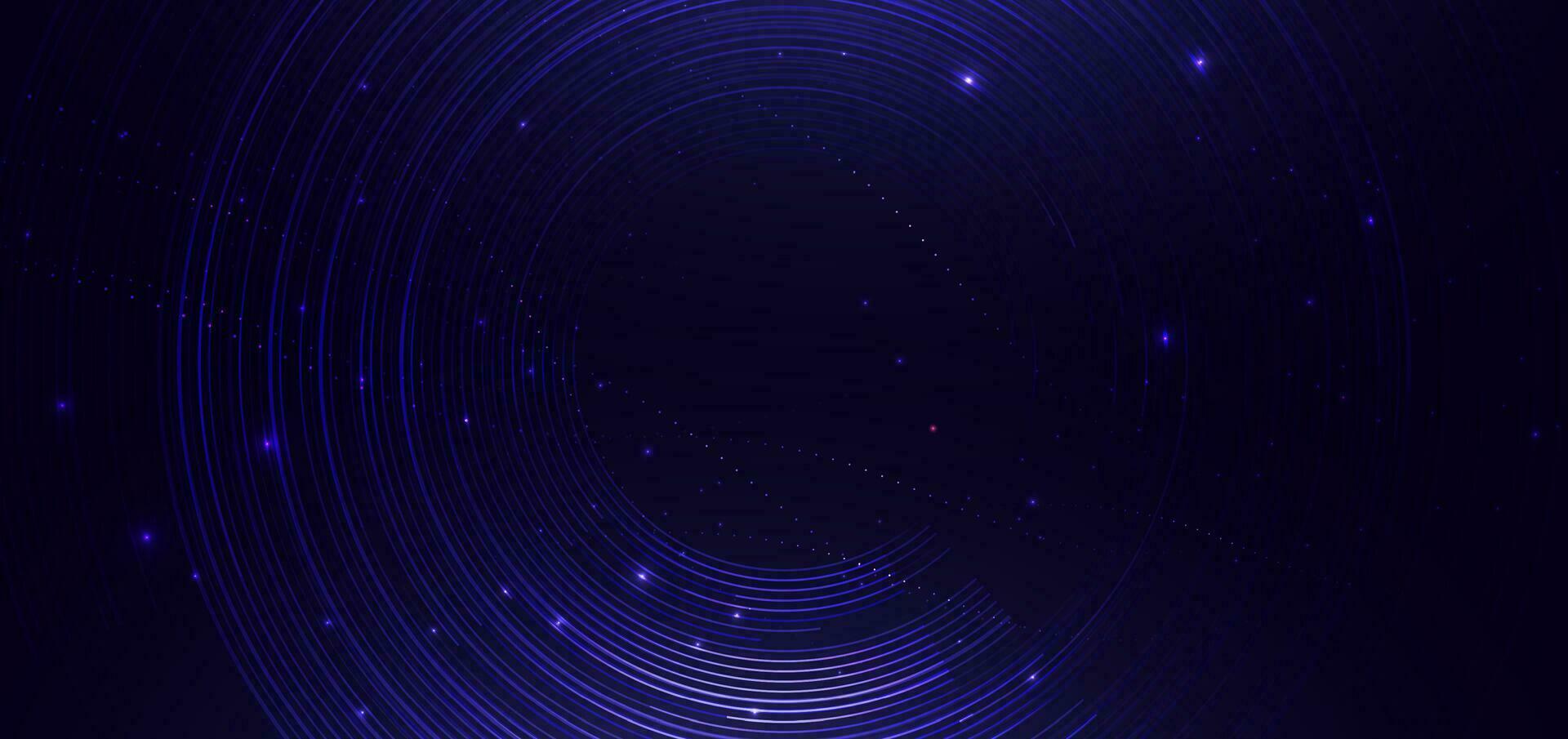 Abstract technology futuristic digital concept with circles lines and lighting glowing particles on dark blue background. vector