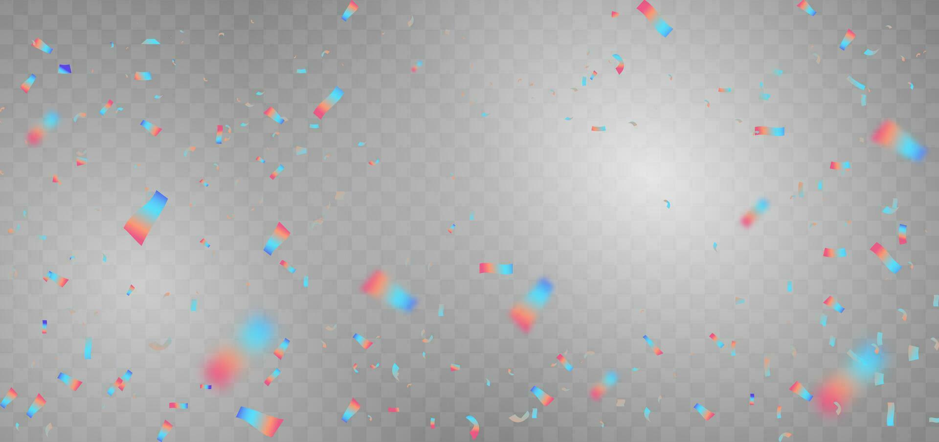 Holographic confetti banner on grey background. Celebration party happy concept. vector