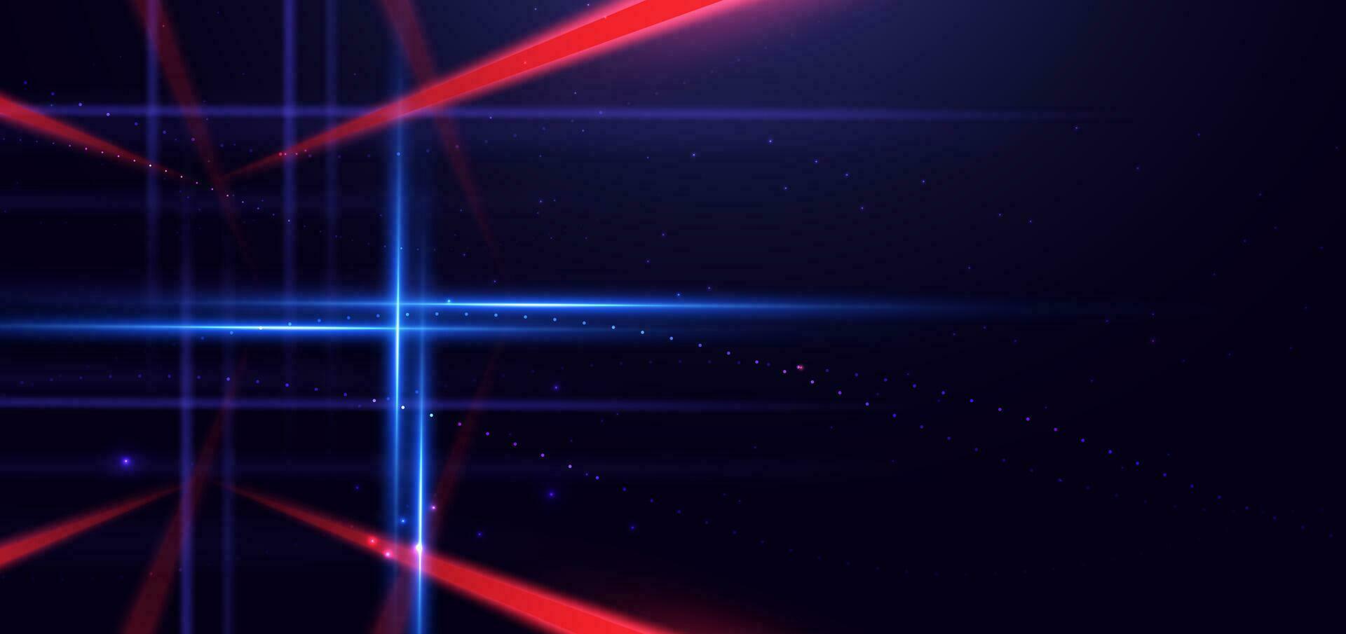 Abstract technology futuristic glowing neon blue and red light lines with speed motion movingon dark blue background. vector