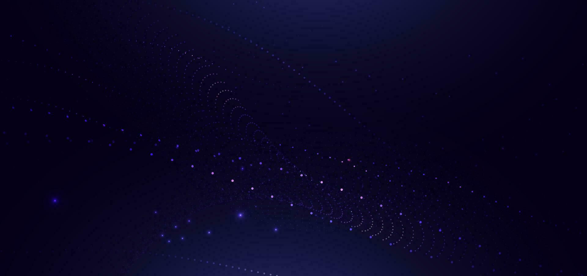 Abstract technology futuristic digital concept wave dot pattern with lighting glowing particles on dark blue background. vector