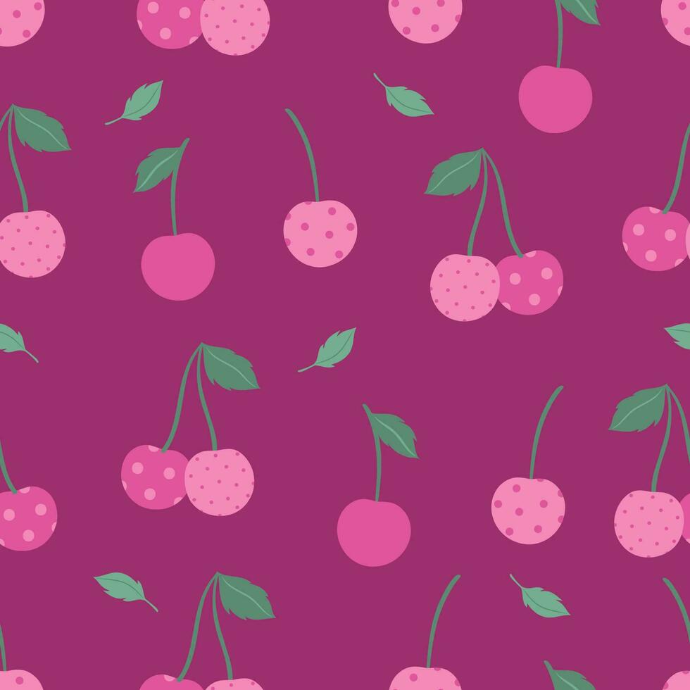 Simple seamless pattern with cherries in pink colors. Vector graphics.