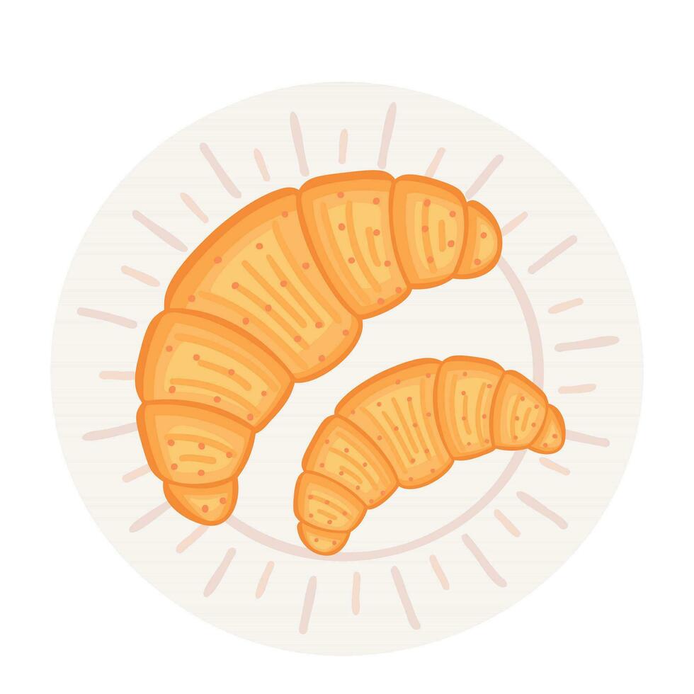 croissant on plate. Illustration for printing, backgrounds, covers and packaging. Image can be used for greeting cards, posters, stickers and textile. Isolated on white background. vector