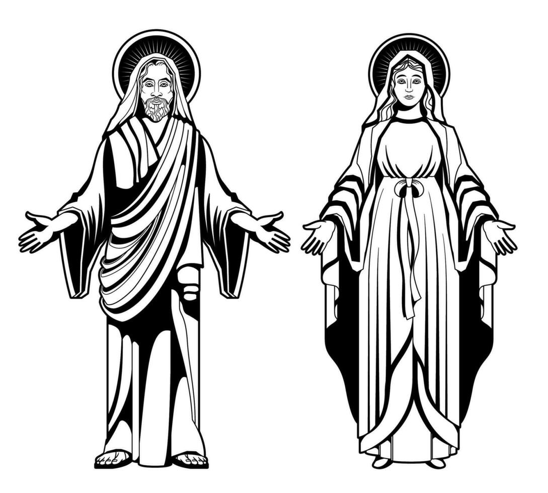 Jesus Mary Monochrome Set vector