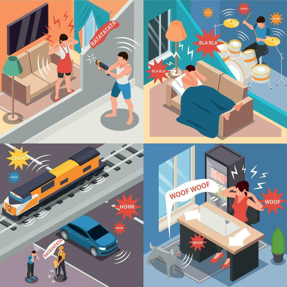 Noise Pollution Isometric 2x2 Concept vector