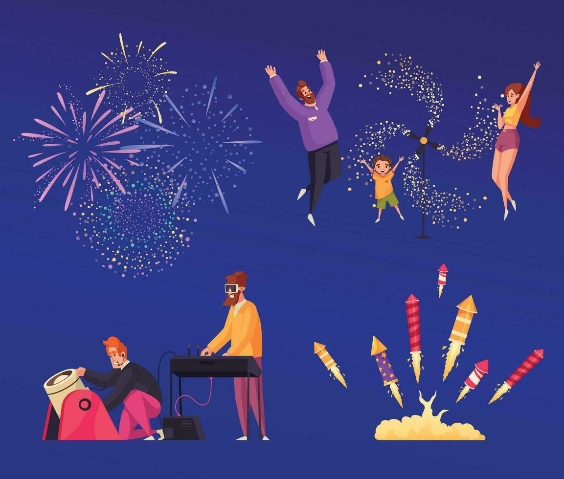 Fireworks Cartoon Set vector