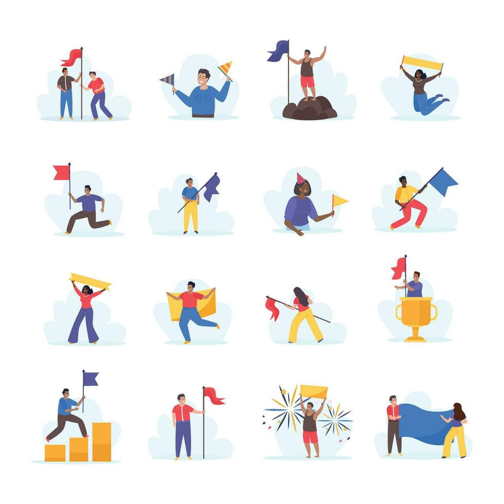 People With Flags Set vector