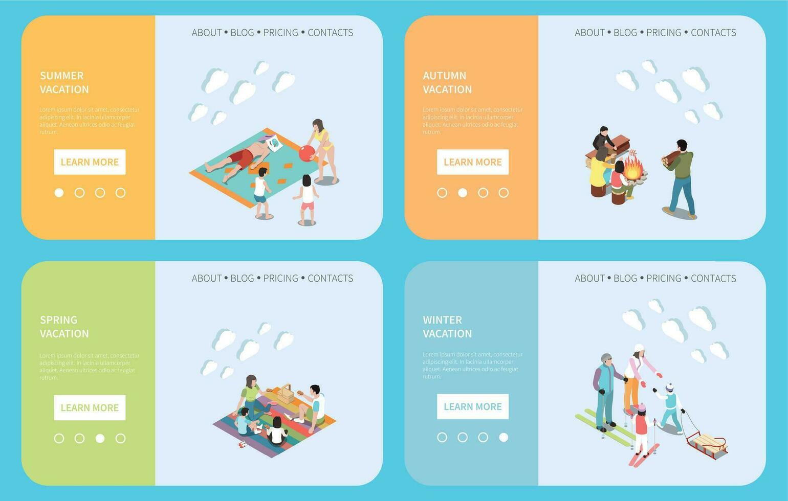 Family Vacation Isometric Landing Pages vector