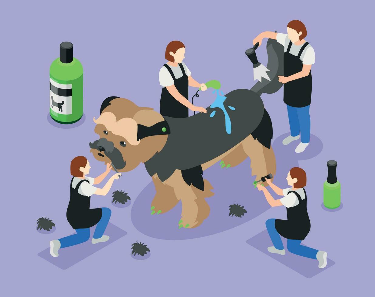 Workers Grooming Dog Composition vector