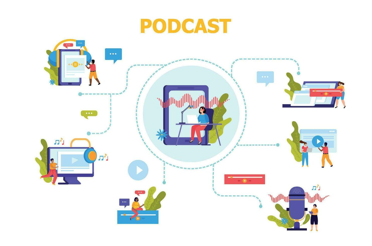 Podcast Flat Composition vector