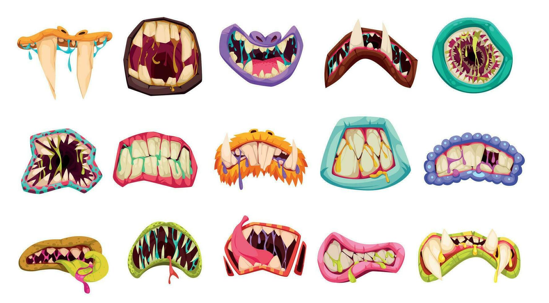 Monster Mouth Cartoon Color Set vector