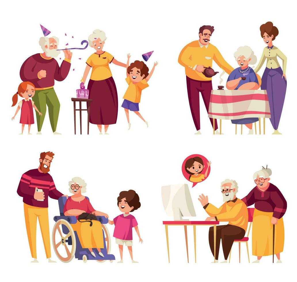 Old People Compositions Set vector